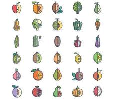 frukt och grönsaker, skivad ikon uppsättning vektor