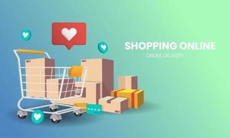 online shopping med kundvagn och paketdesign vektor