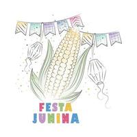 vattenfärgad majs med fest dekorationer festa junina affisch vektor illustration