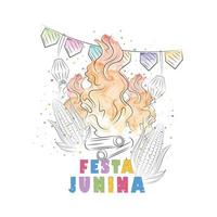 aquarell lagerfeuerskizze und feierverzierungen festa junina plakatvektor vektor