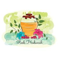 färgad honung burk med löv och blommor rosh hashanah vektor illustration