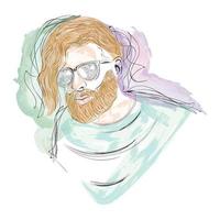isolerat vattenfärg skiss av en hipster med glasögon vektor illustration