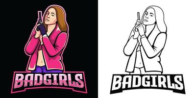 bad girl esport logotyp maskot design vektor