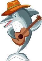 Delphin-Zeichentrickfigur, die Gitarre spielt vektor