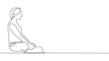 yoga, kvinna, man praxis yoga medan Sammanträde i de lotus placera. kontinuerlig linje teckning vektor