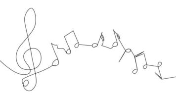 Ein Violinschlüssel und Noten werden durch eine einzelne schwarze Linie auf weißem Hintergrund gezeichnet. kontinuierliche Linienzeichnung. Illustration. vektor