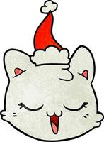 strukturierter Cartoon eines Katzengesichtes mit Weihnachtsmütze vektor
