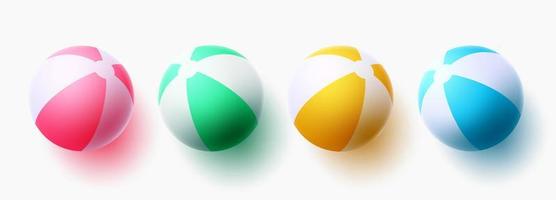 Wasserball-Vektor-Set-Design. Strandbälle-Elementkollektion in farbenfrohen Streifenmusterdesigns für Sommersport- und Erholungsspielaktivitäten. Vektor-Illustration. vektor