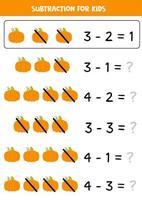 Subtraktion mit orangefarbenem Kürbis. Mathe-Lernspiel für Kinder. vektor