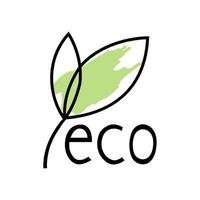 handskriven ikon med löv för eco mat i svart vektor