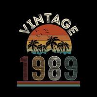 1989 Vintage Retro-T-Shirt-Design, Vektor, schwarzer Hintergrund vektor