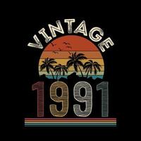 1991 Vintage Retro-T-Shirt-Design, Vektor, schwarzer Hintergrund vektor