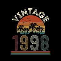 1998 Vintage Retro-T-Shirt-Design, Vektor, schwarzer Hintergrund vektor