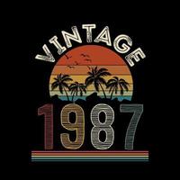 1987 vintage retro t-shirt design, vektor, svart bakgrund vektor