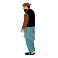 älterer bärtiger mann, der die nationaltracht von pakistan trägt. shalwar kameez und sherwani, alter mann seitenansicht porträt vektorillustration vektor