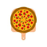 Illustration der Pizza auf einem Schneidebrett. Lebensmittel-Vektor-Illustration-Grafik-Asset. vektor