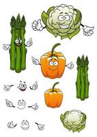 tecknad serie sparris, blomkål och klocka peppar vektor