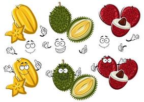 Cartoon Thai Litschis, Durian und Carambola-Früchte vektor