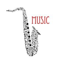 saxofon med musikalisk anteckningar för musik design vektor