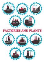 industriell växter och fabriker ikoner vektor