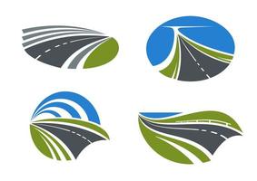 Straßen- und Autobahnsymbole mit Naturlandschaften vektor