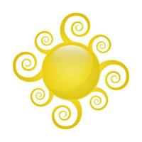 Sonne Vektor isoliert Sommer-Icon-Design. abstrakter Vektor gelbes Sonnensymbol