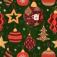 Vektor nahtlose Muster mit bunten Illustrationen von Weihnachtsartikeln. Verwenden Sie es für Textildruck, Musterfüllungen, Webseiten, Geschenkpapier, Präsentationsdesign und anderes Grafikdesign