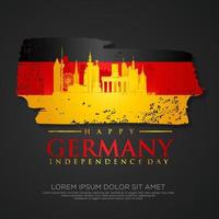 grußkarte zum tag der deutschen einheit, mit grunge- und splash-effekt auf der flagge als symbol der unabhängigkeit vektor
