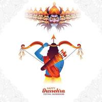 illustration von lord rama, der ravana im hintergrund des glücklichen dussehra-festivals tötet vektor