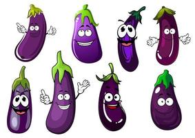 tecknad serie violett äggplantor eller auberginer grönsaker vektor