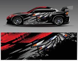 bil wrap design vektor. grafisk abstrakt stripe racing bakgrund kit designs för wrap fordon racer bil rally äventyr och livery vektor