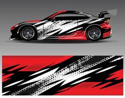 bil wrap design vektor. grafisk abstrakt stripe racing bakgrund kit designs för wrap fordon racer bil rally äventyr och livery vektor