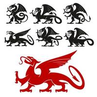heraldischer Greif und mythische Drachensilhouetten vektor