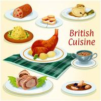 ikone der britischen küche mit beliebten abendgerichten vektor