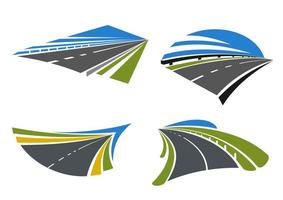 motorvägar och vägar ikoner med landskap vektor