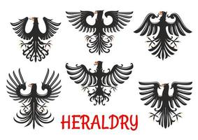 heraldisk svart eagles med Uppfostrad vingar vektor
