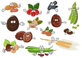 tecknad serie nötter, bönor, frön och vete vektor