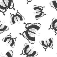 sömlös mönster med abstrakt svart silhuett av söt flygande fjärilar isolerat på vit bakgrund vektor