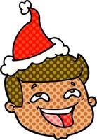 Fröhliche Illustration im Comic-Stil eines männlichen Gesichts mit Weihnachtsmütze vektor