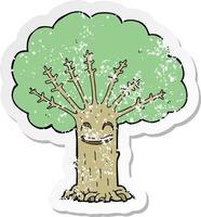 Retro beunruhigter Aufkleber eines glücklichen Baums der Karikatur vektor