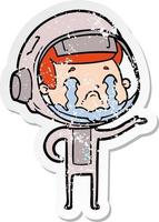 bedrövad klistermärke av en tecknad gråtande astronaut vektor