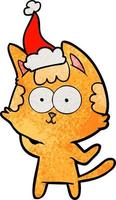 Fröhlicher strukturierter Cartoon einer Katze mit Weihnachtsmütze vektor