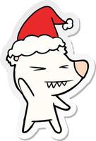 Wütender Eisbär-Aufkleber-Cartoon einer tragenden Weihnachtsmütze vektor