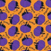 Kürbis-Halloween-Muster violett orange Farbe, Schriftzug, Inschrift. Gekritzelhand gezeichnet. vektor