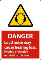Gefahr Gehörschutz erforderlich Schild auf weißem Hintergrund vektor