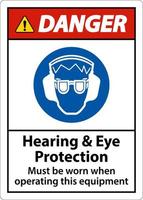 Gefahrenzeichen für Gehör und Augenschutz auf weißem Hintergrund vektor