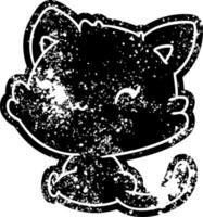 Grunge-Ikone des niedlichen kawaii Kätzchens vektor