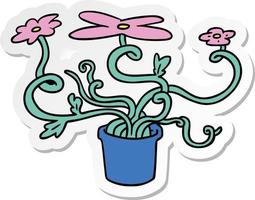 klistermärke tecknad serie klotter av en blomma växt vektor