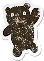 retro bedrövad klistermärke av en tecknad serie söt svart teddy Björn vektor