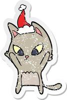 Verwirrter verzweifelter Aufkleber-Cartoon einer Katze mit Weihnachtsmütze vektor